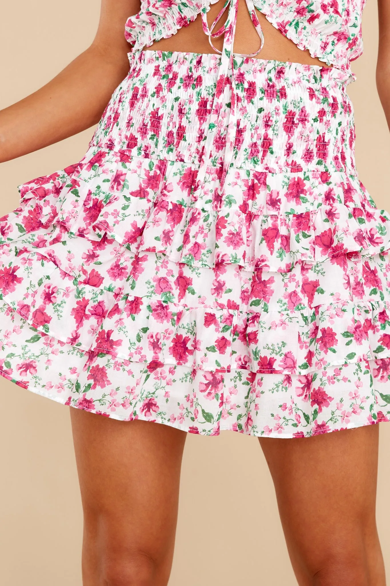 Bright And Fresh White Multi Floral Print Skirt