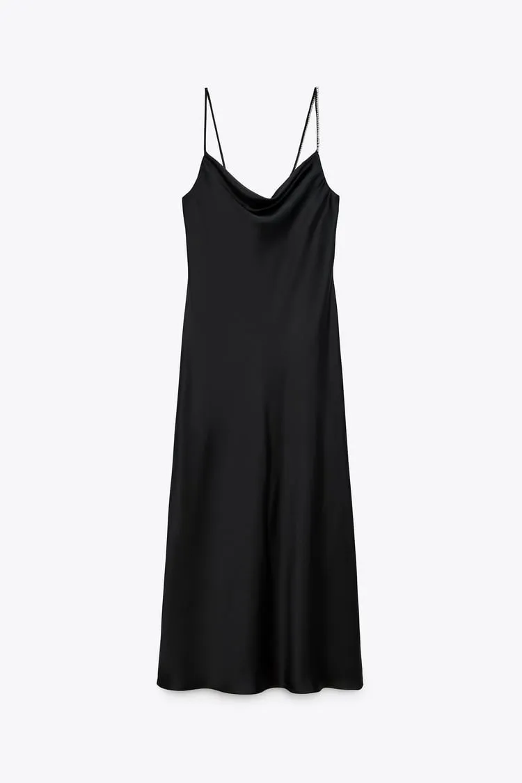 CAMISOLE DRESS WITH RHINESTONE STRAPS