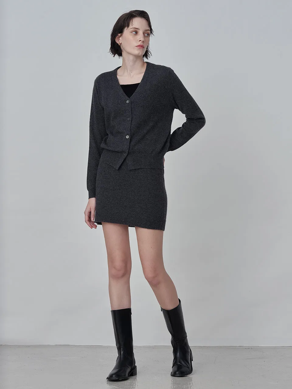 Cashmere Mini Skirt_Graphite