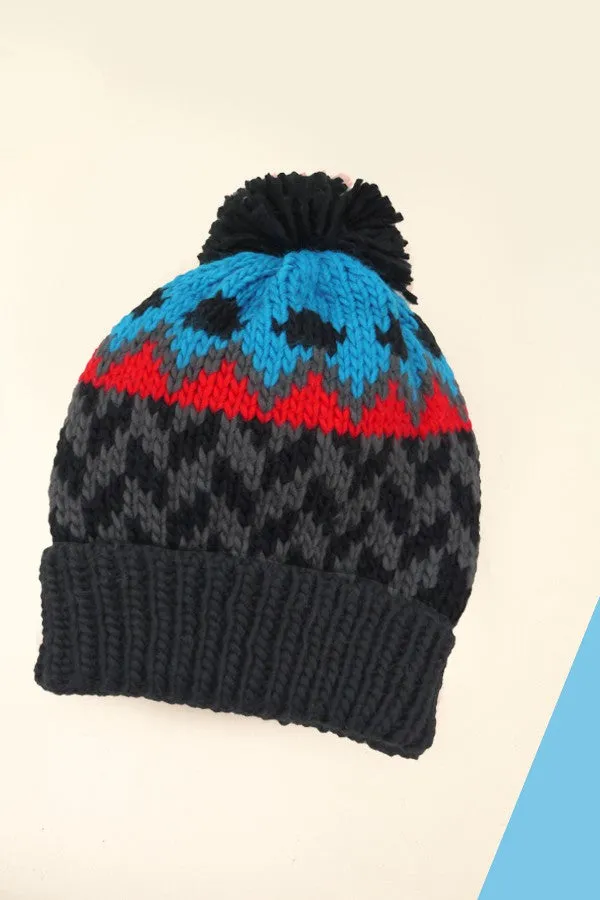 Chevron Knit Pom Beanie