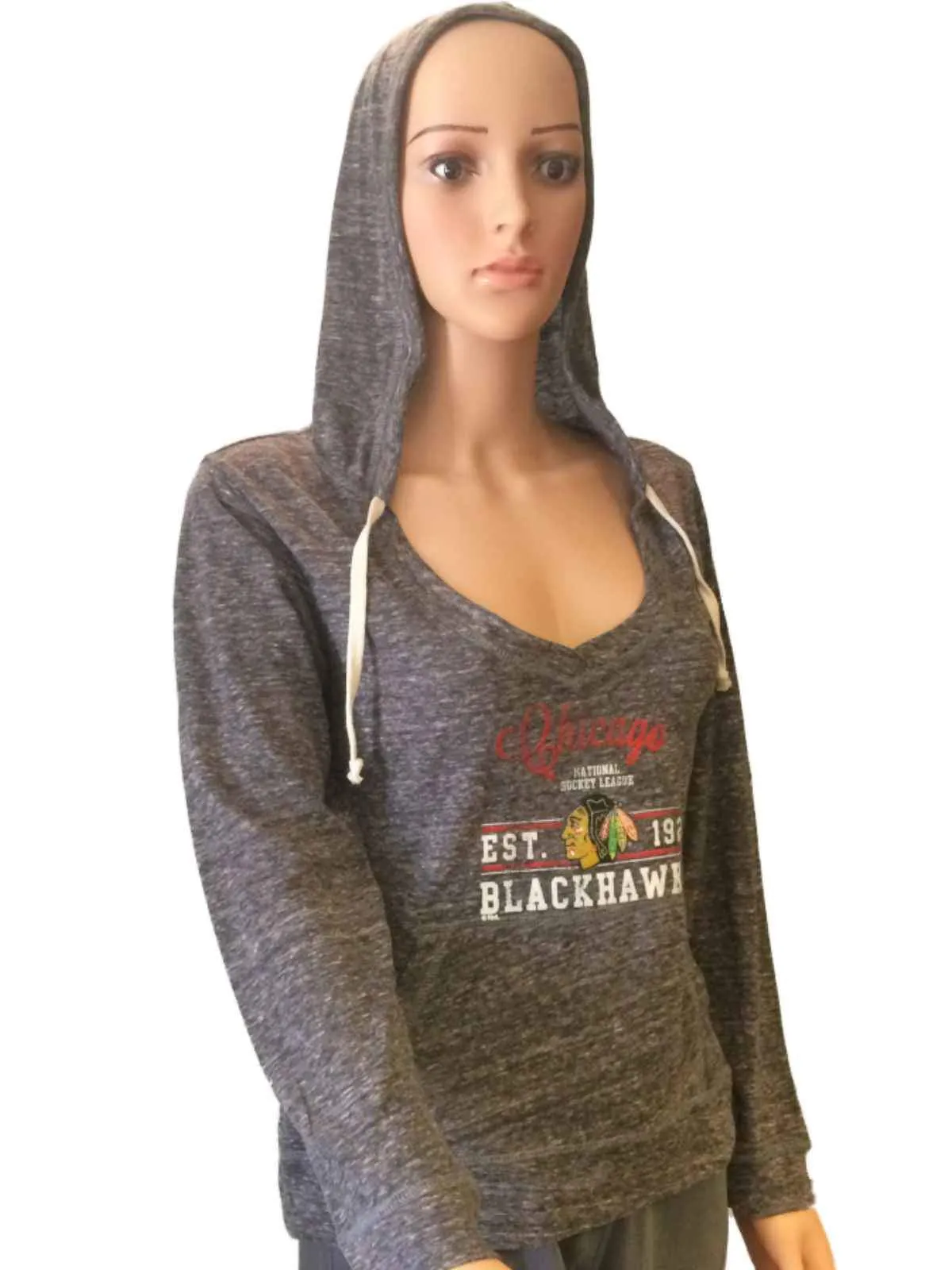 Chicago Blackhawks SAAG Women Gray Lightweight Pullover Hoodie Sweatshirt