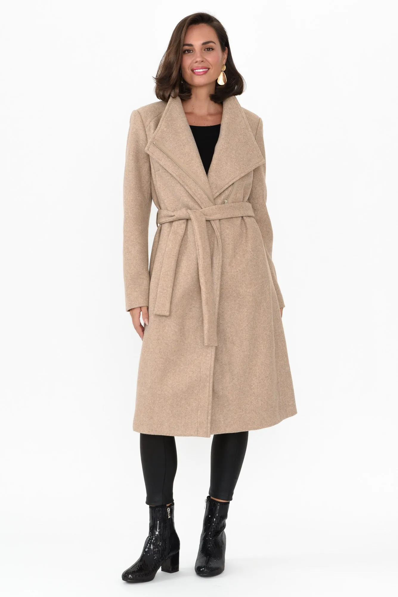 Choose You Beige Marle Tie Coat