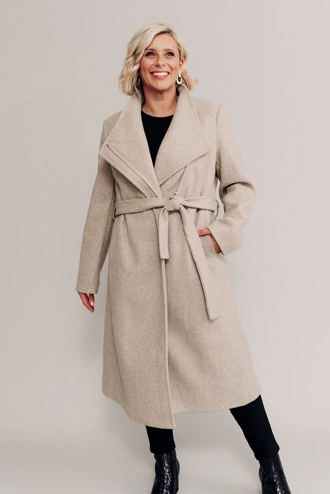 Choose You Beige Marle Tie Coat