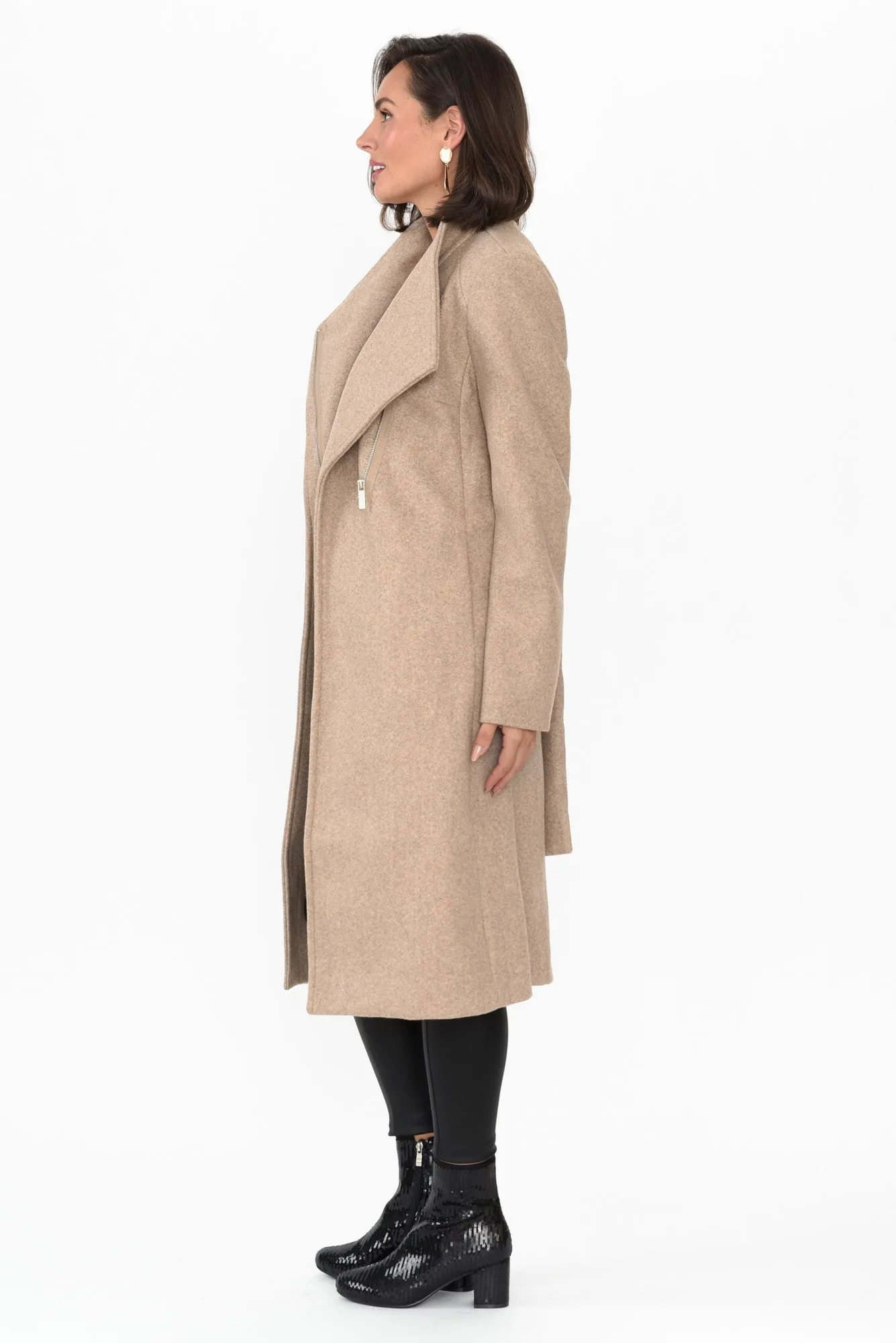 Choose You Beige Marle Tie Coat