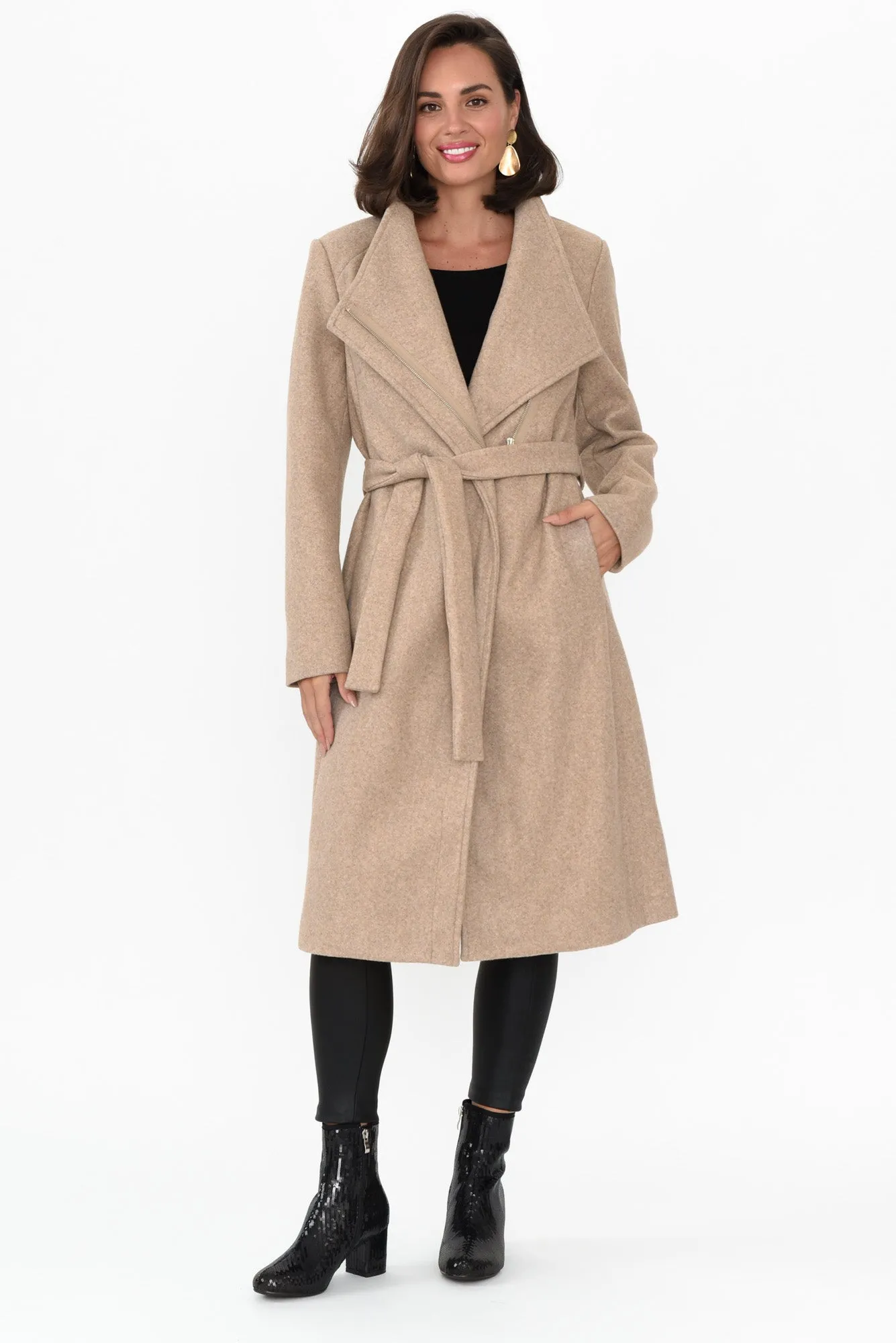 Choose You Beige Marle Tie Coat