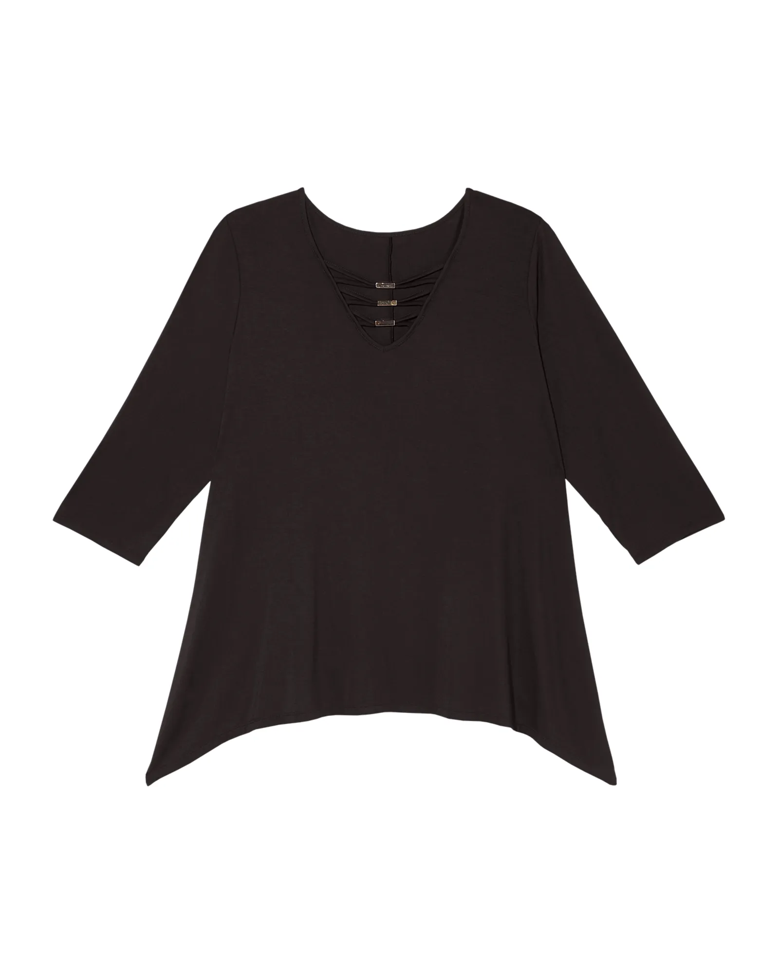 Christine 3/4 Sleeve V-Neck Hardware Sharkbite Top | Black