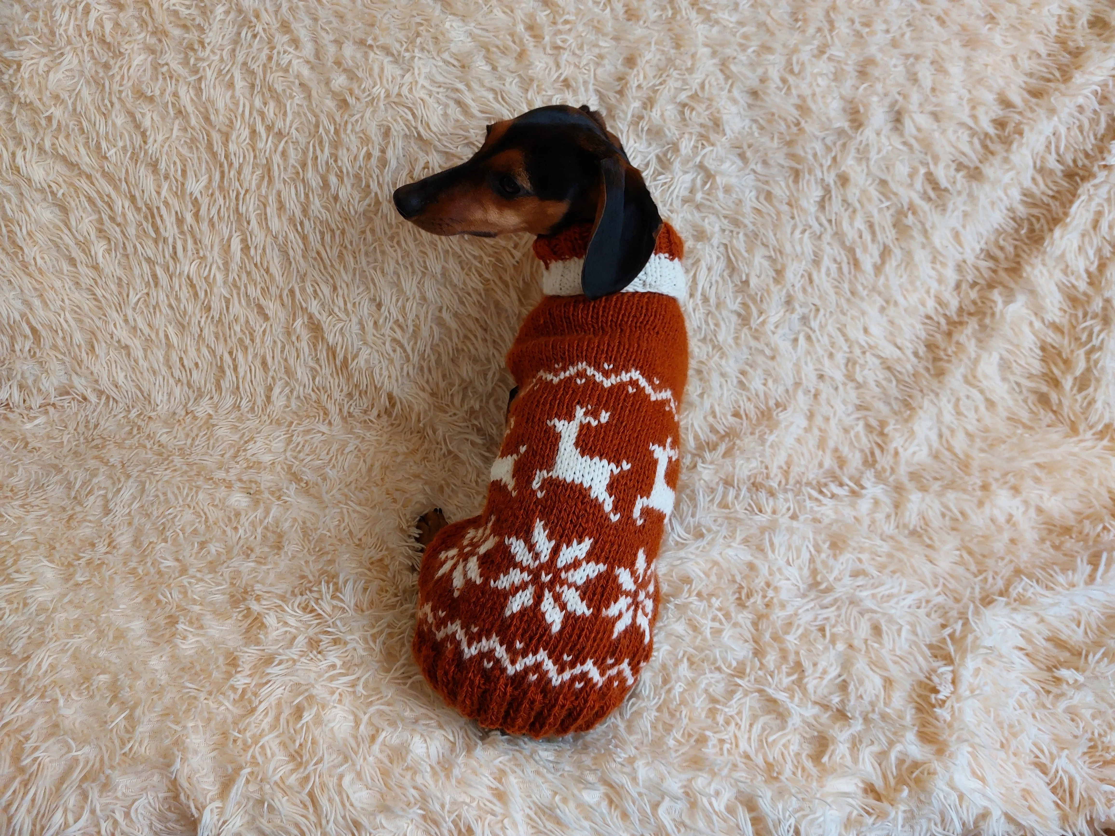 Christmas Wool Clothes Jumper Pet Coat with Snowflakes and Reindeer for Dogs