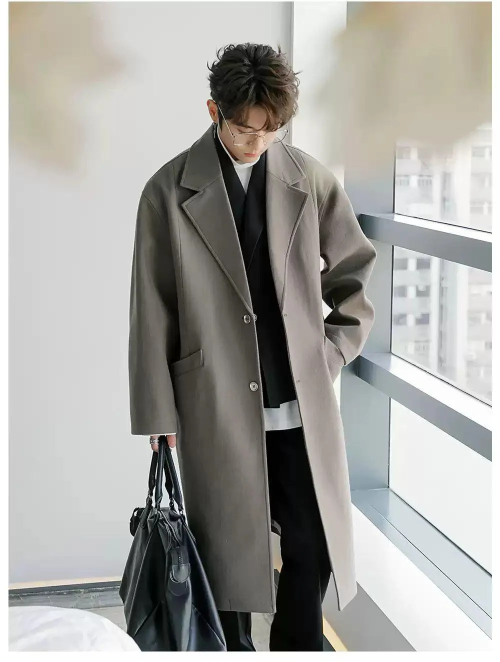 Chuan Two-Pocket Blend Wool Long Coat