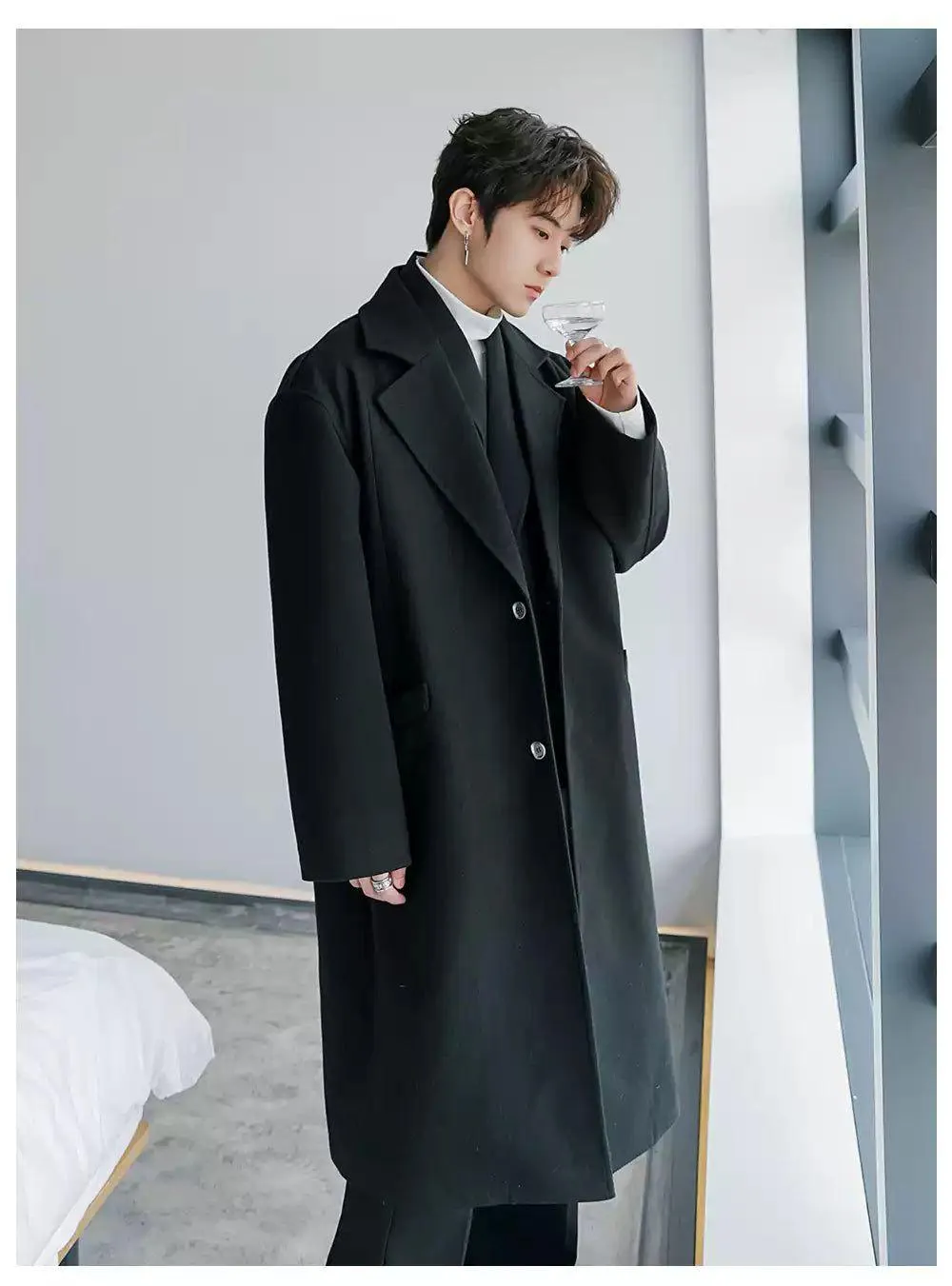 Chuan Two-Pocket Blend Wool Long Coat