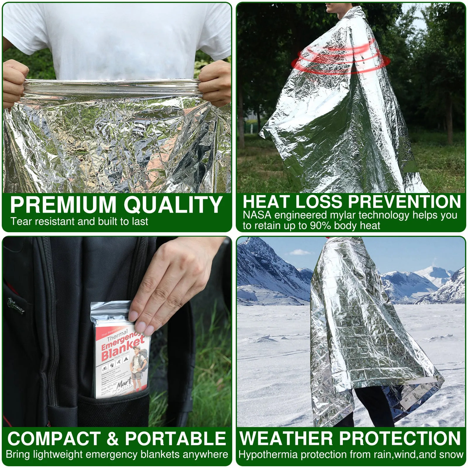 Cobra Emergency Blankets - Ultra-Durable Survival Gear, 52" x 82" - Compact Thermal Protection