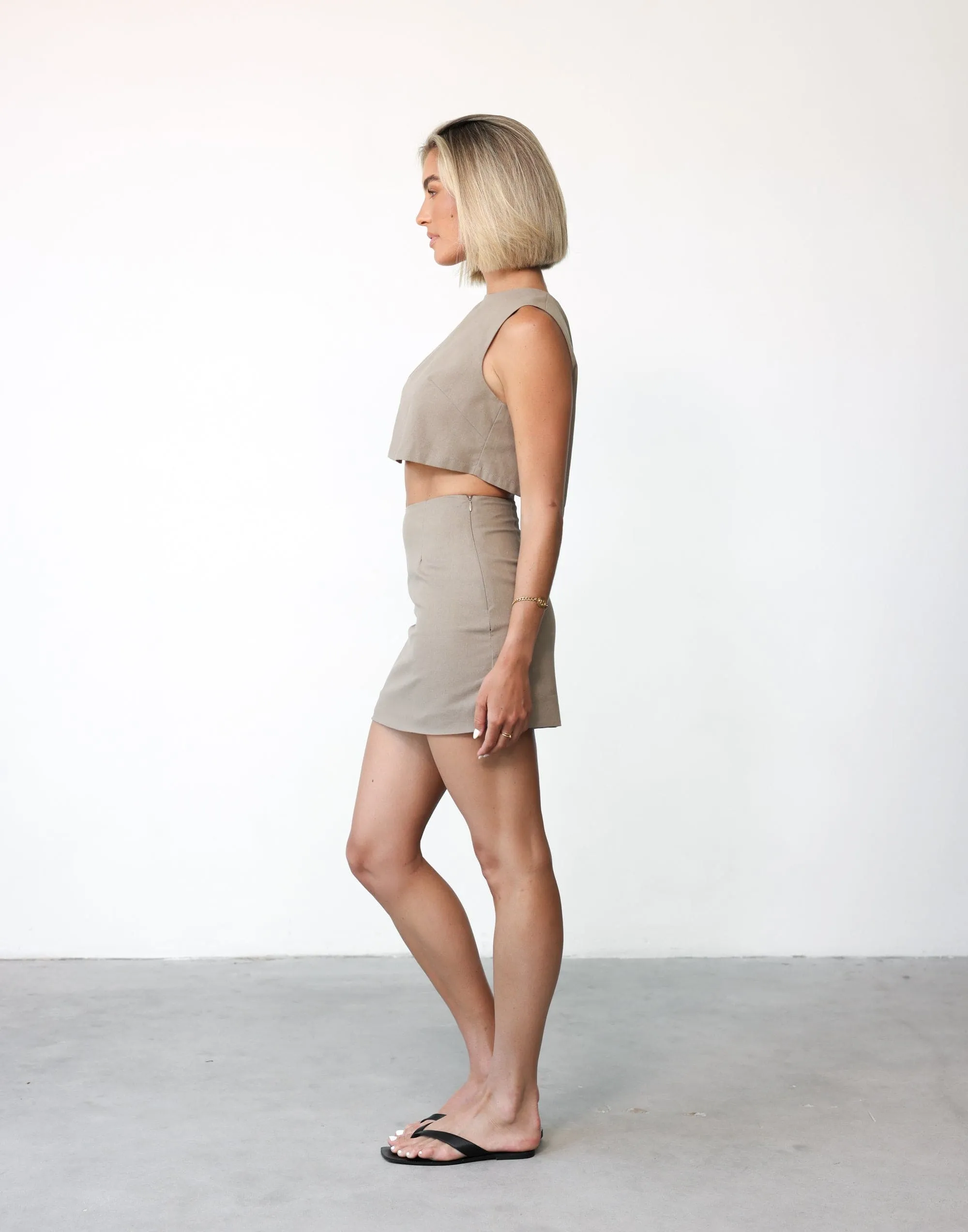 Como Linen Mini Skirt (Stone)