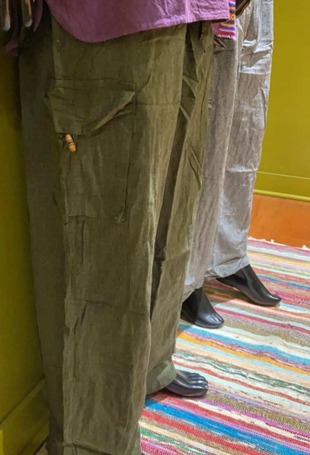 Cotton Wide-Leg Cargo Pocket Pants - Solid Color