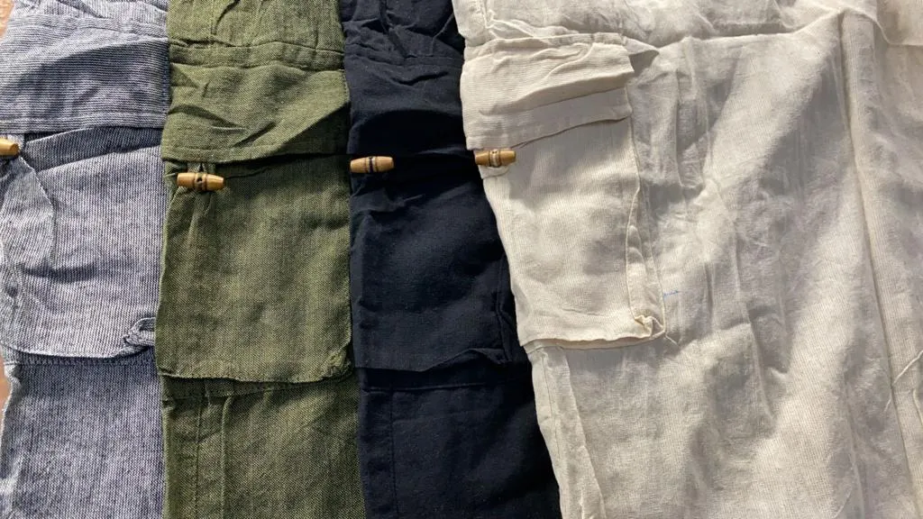 Cotton Wide-Leg Cargo Pocket Pants - Solid Color