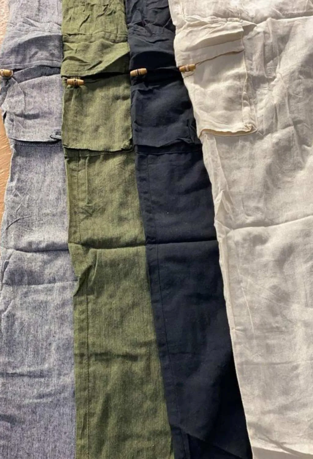 Cotton Wide-Leg Cargo Pocket Pants - Solid Color