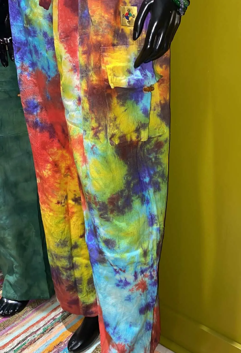 Cotton Wide-Leg Cargo Pocket Pants - Tie-Dye