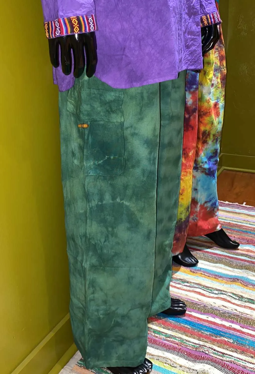 Cotton Wide-Leg Cargo Pocket Pants - Tie-Dye