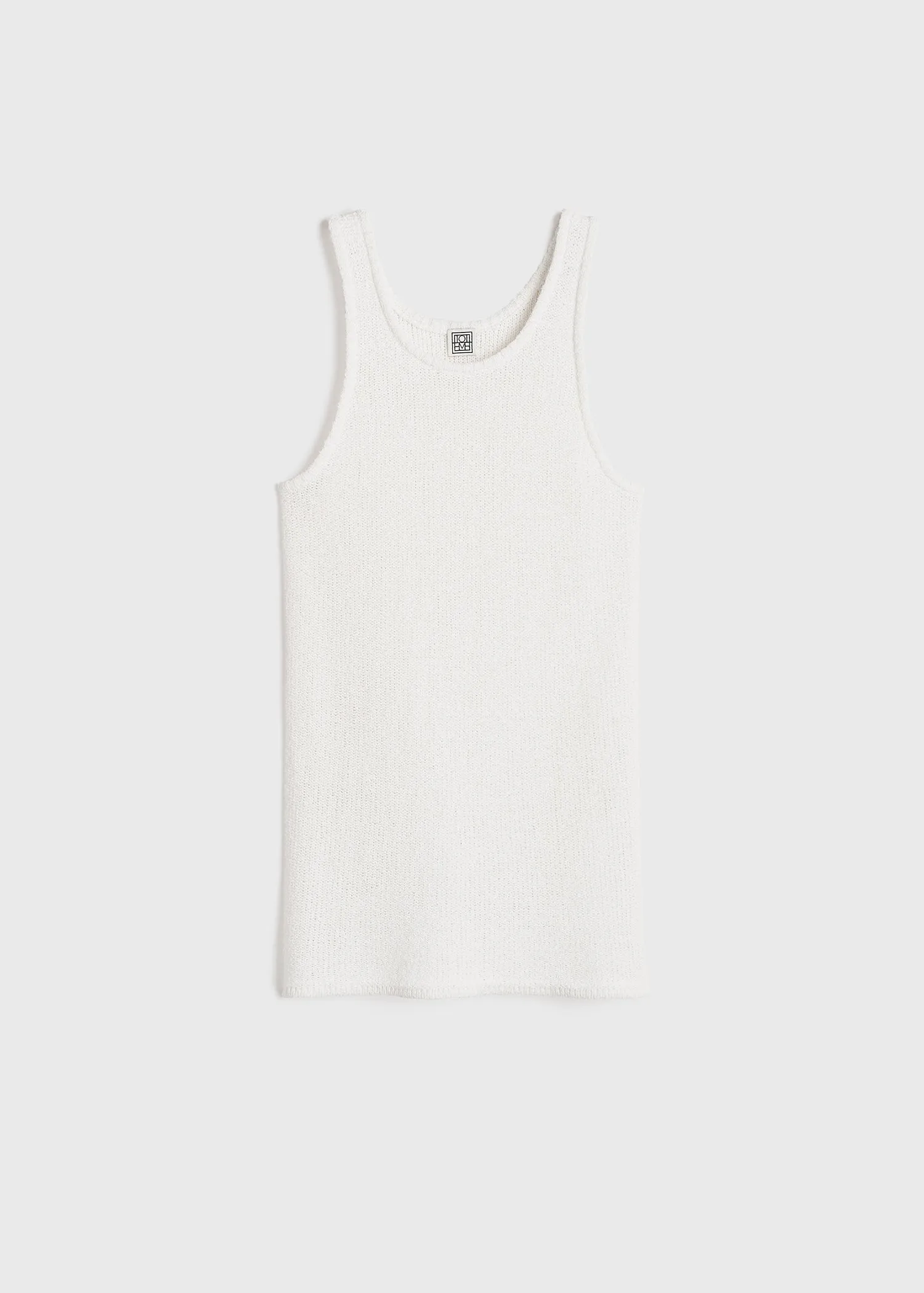 Curved bouclé knit tank white