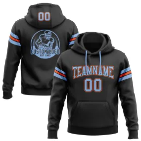 Custom Stitched Black Light Blue-Orange Football Pullover Sweatshirt Hoodie