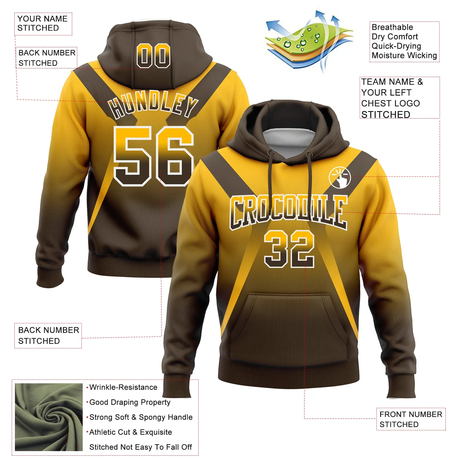 Custom Stitched Gold Brown-White Fade Fashion Arrow Sports Pullover Sweatshirt Hoodie