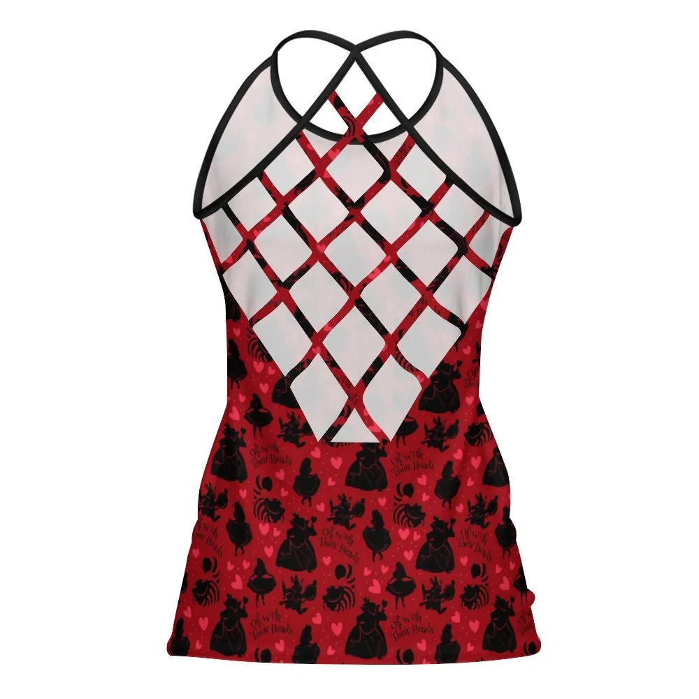 Disney Alice In Wonderland Queen Of Hearts Off With Their Heads Women's Criss-Cross Open Back Tank Top