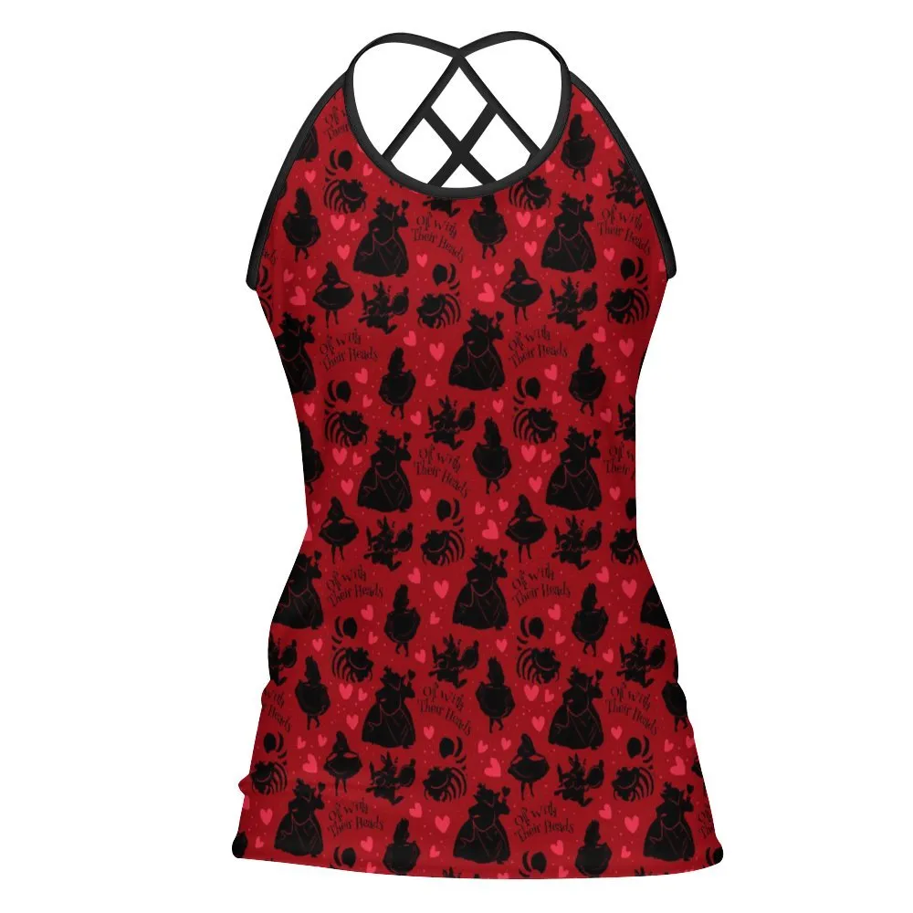 Disney Alice In Wonderland Queen Of Hearts Off With Their Heads Women's Criss-Cross Open Back Tank Top