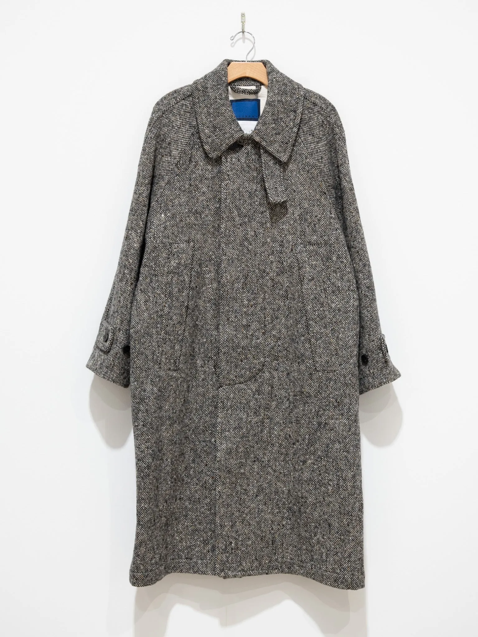 Donegal Tweed Inverted Pleats Balmacaan Coat - Beige