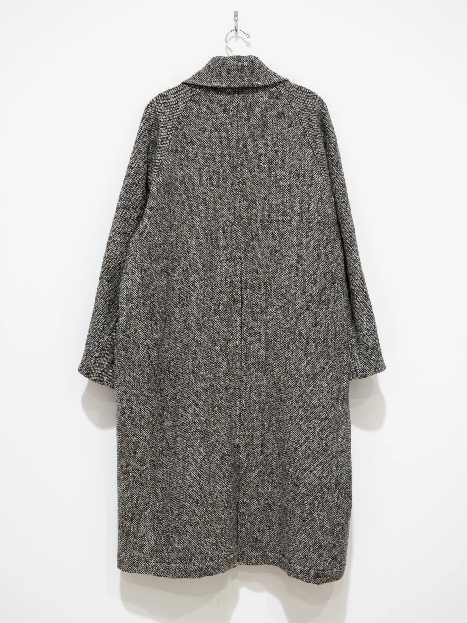 Donegal Tweed Inverted Pleats Balmacaan Coat - Beige