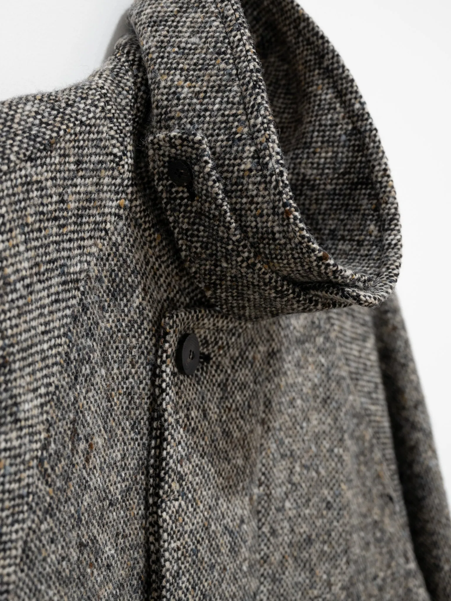 Donegal Tweed Inverted Pleats Balmacaan Coat - Beige