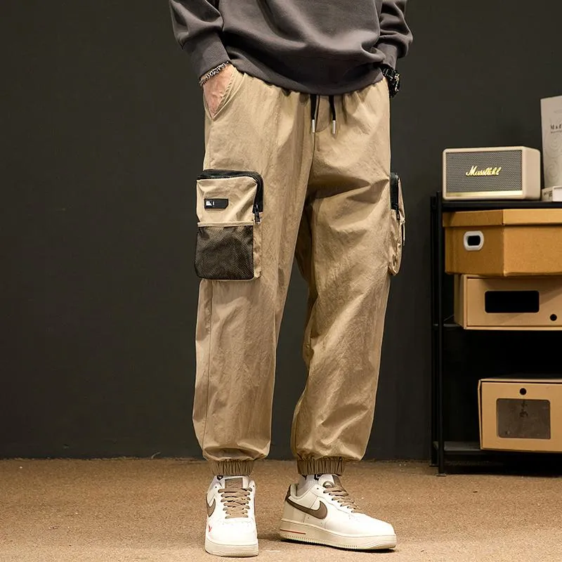 Drawstring Hem Elasticity Tapered Thin Loose Fit Cargo Pants