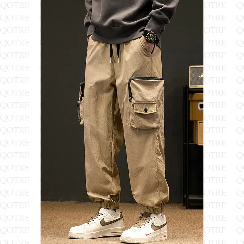 Drawstring Hem Elasticity Tapered Thin Loose Fit Cargo Pants