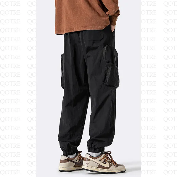 Drawstring Hem Elasticity Tapered Thin Loose Fit Cargo Pants