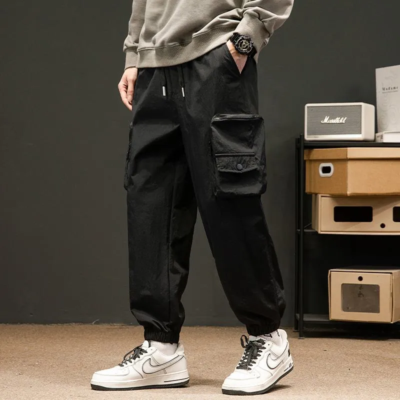 Drawstring Hem Elasticity Tapered Thin Loose Fit Cargo Pants