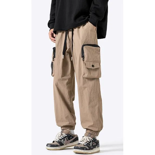 Drawstring Hem Elasticity Tapered Thin Loose Fit Cargo Pants