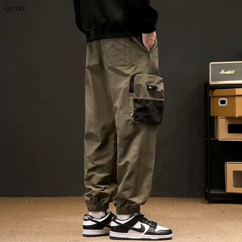 Drawstring Hem Elasticity Tapered Thin Loose Fit Cargo Pants