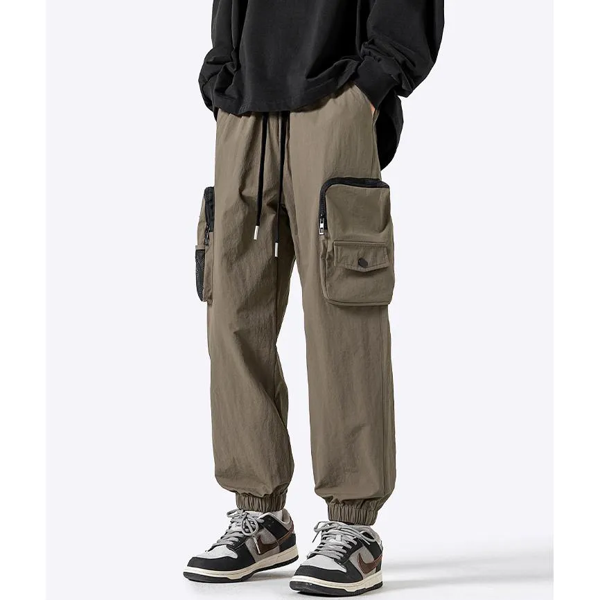 Drawstring Hem Elasticity Tapered Thin Loose Fit Cargo Pants