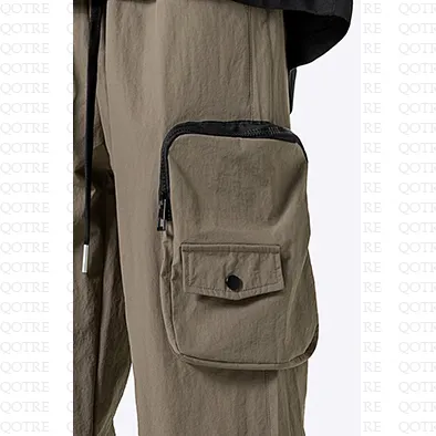 Drawstring Hem Elasticity Tapered Thin Loose Fit Cargo Pants