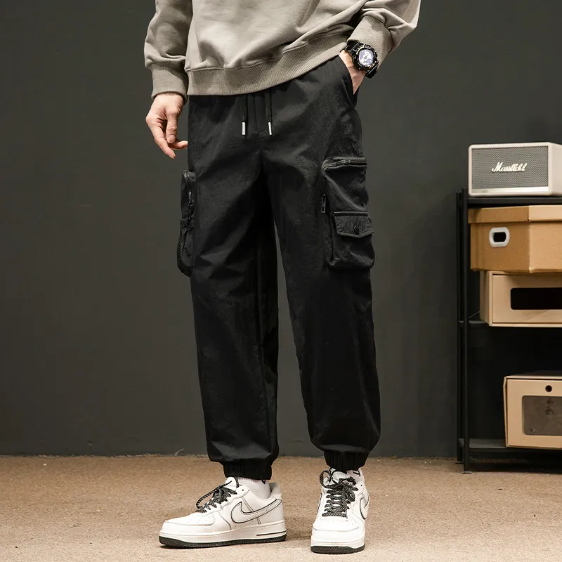 Drawstring Hem Elasticity Tapered Thin Loose Fit Cargo Pants