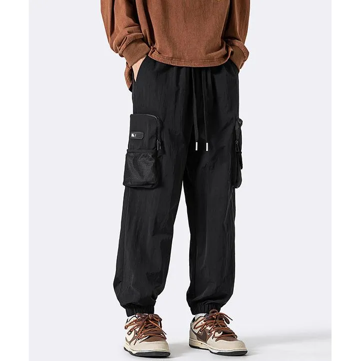 Drawstring Hem Elasticity Tapered Thin Loose Fit Cargo Pants