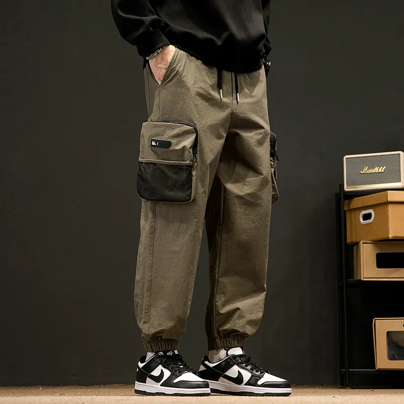 Drawstring Hem Elasticity Tapered Thin Loose Fit Cargo Pants