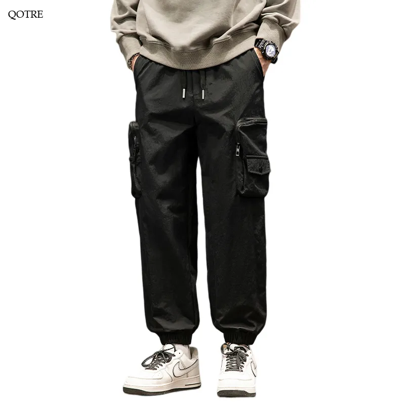 Drawstring Hem Elasticity Tapered Thin Loose Fit Cargo Pants