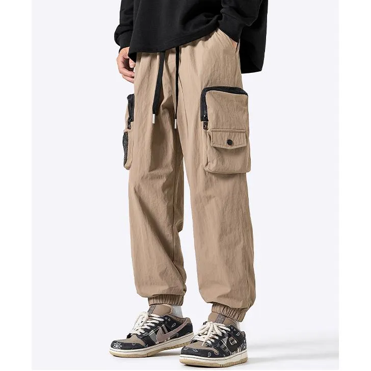 Drawstring Hem Elasticity Tapered Thin Loose Fit Cargo Pants