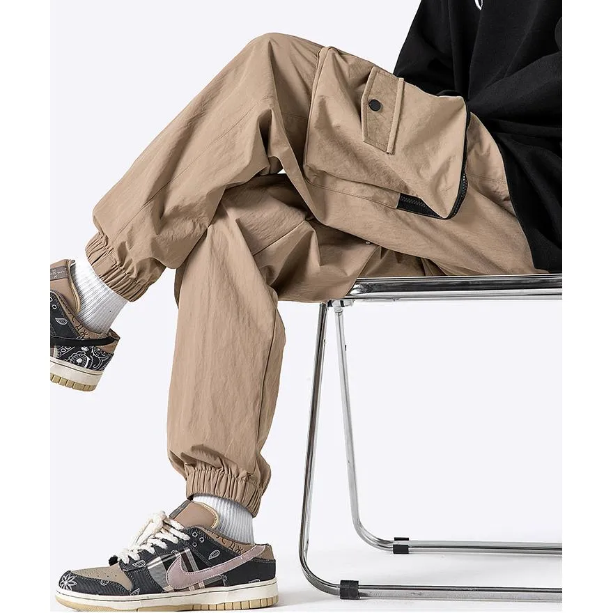 Drawstring Hem Elasticity Tapered Thin Loose Fit Cargo Pants