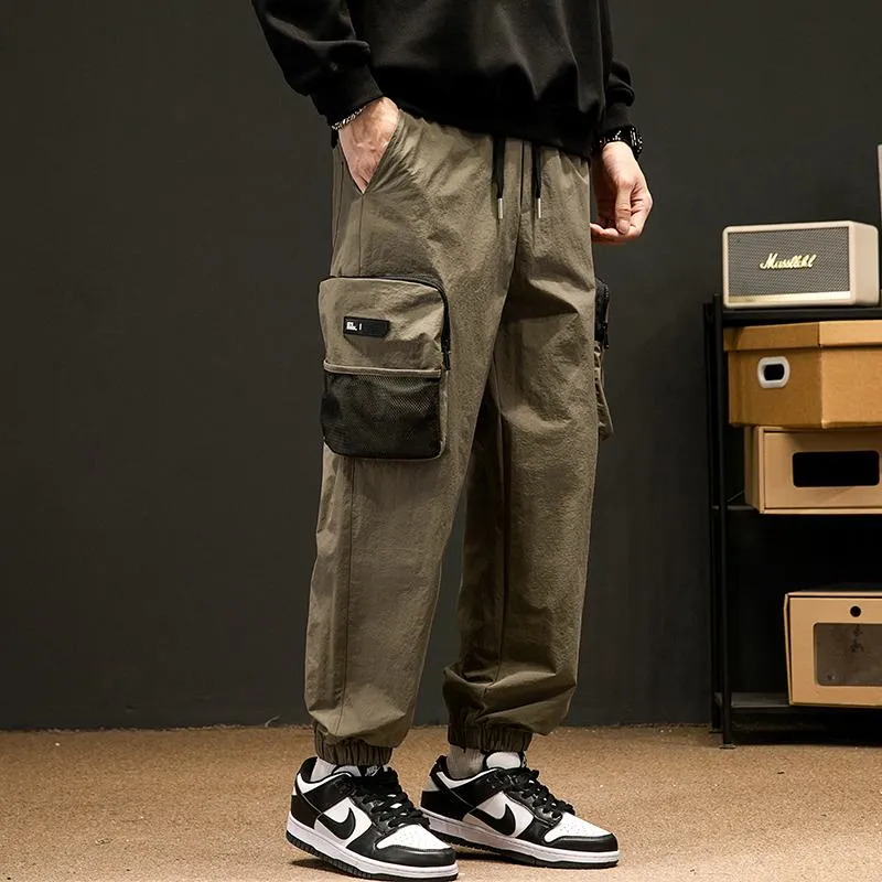 Drawstring Hem Elasticity Tapered Thin Loose Fit Cargo Pants