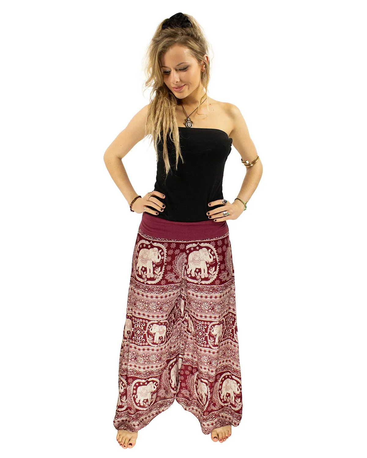 Elephant Palazzo Harem Pants Red