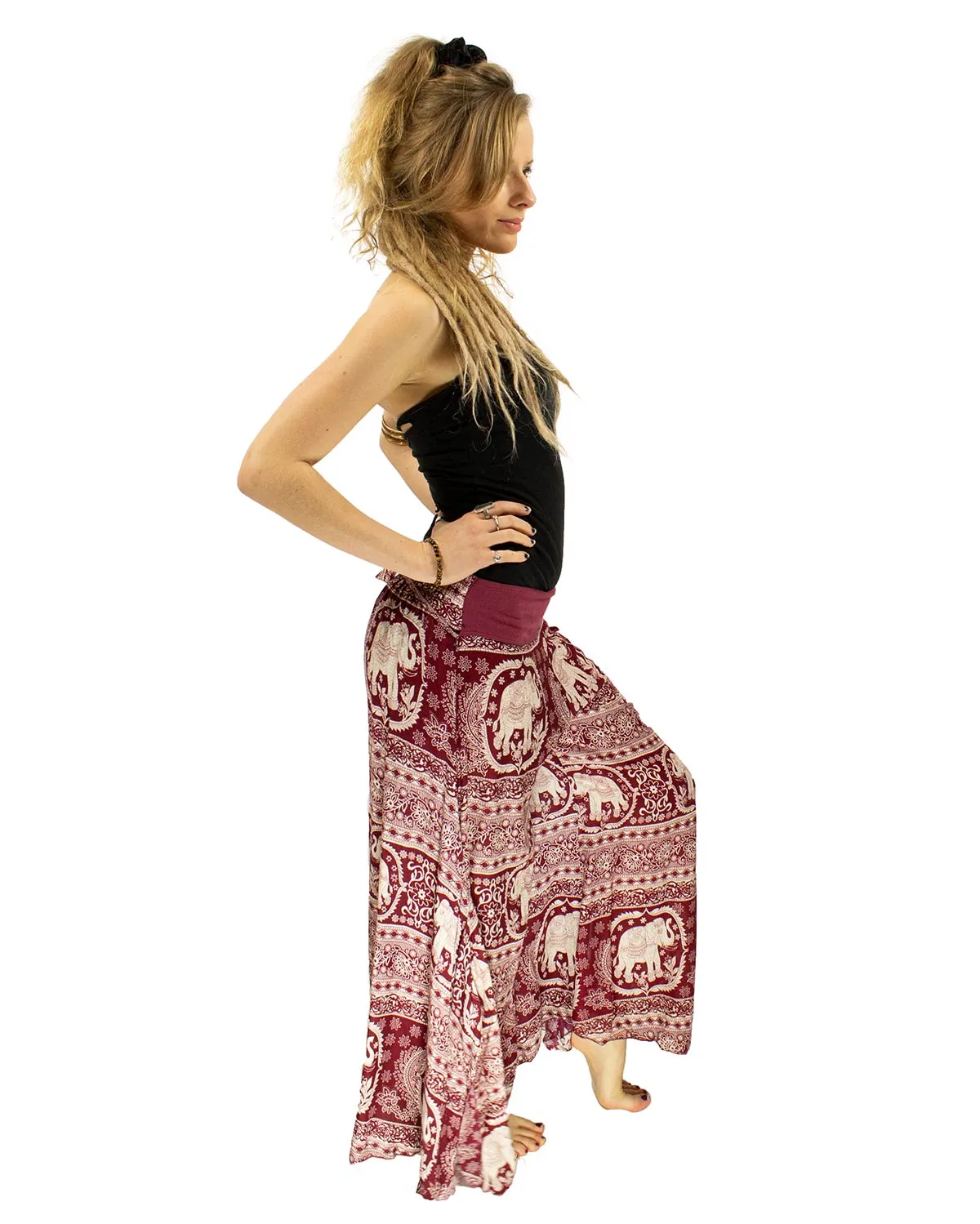 Elephant Palazzo Harem Pants Red