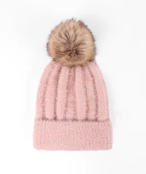 Embellished Pom Pom Hat - Pink