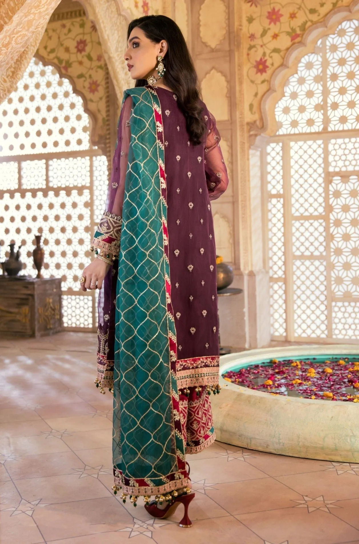 Embroidered Purple Salwar Kameez with Culottes #PF332