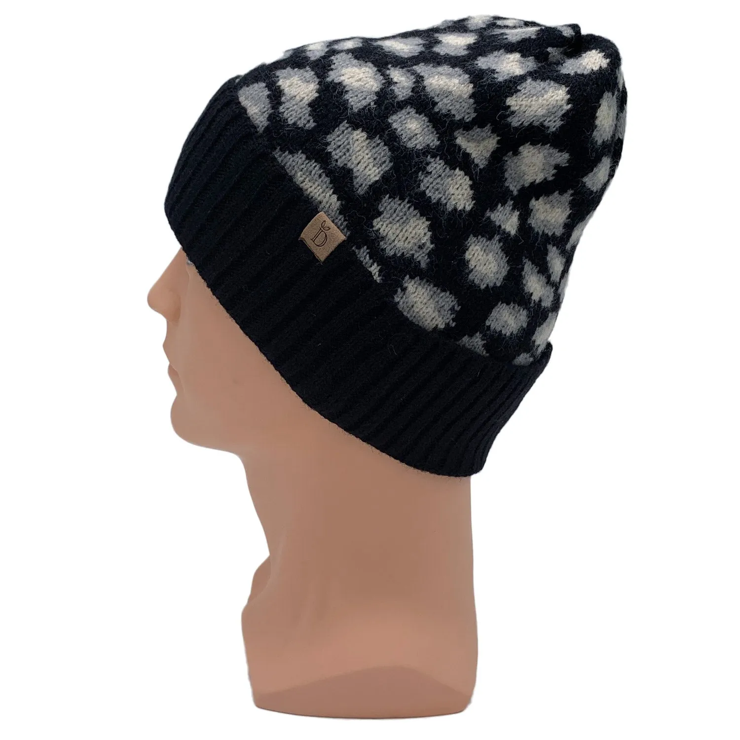 Empire Cove Winter Set Knit Ribbed Leopard Cuff Beanie and Touch Screen Gloves Gift Set