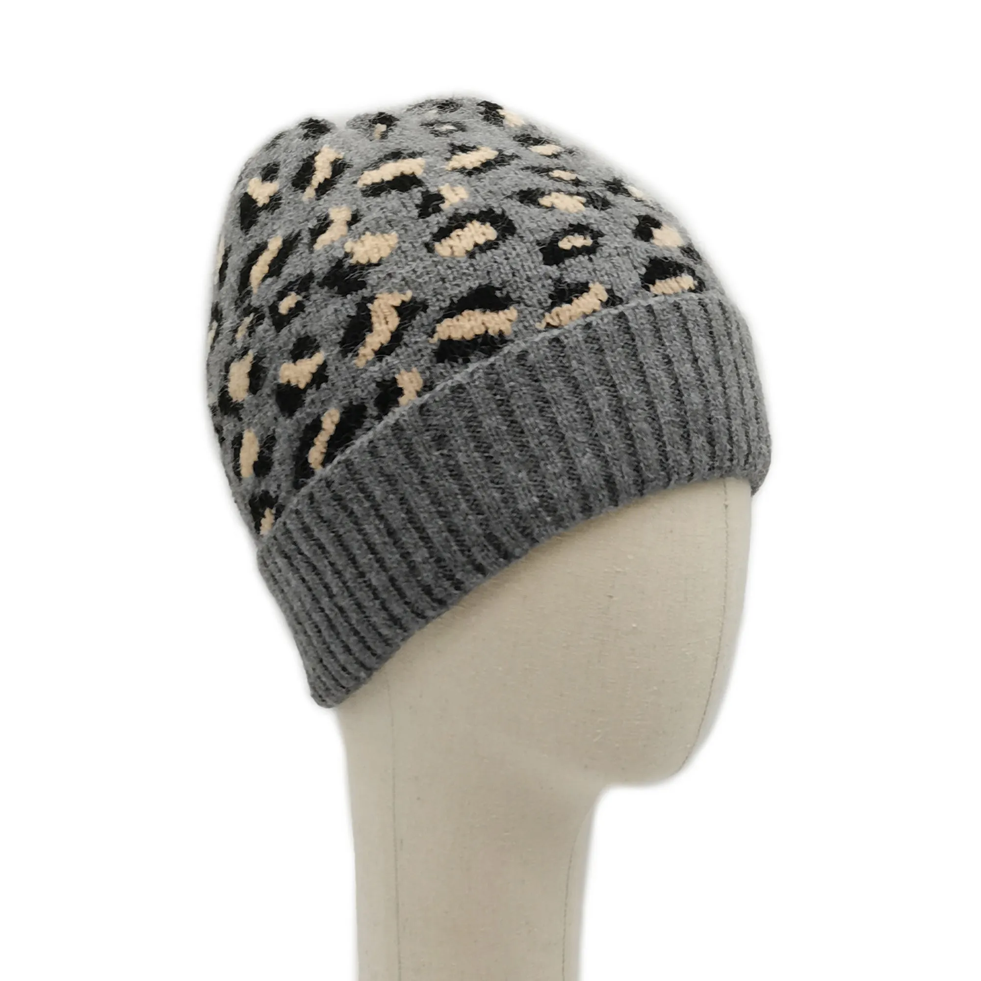 Empire Cove Winter Set Knit Ribbed Leopard Cuff Beanie and Touch Screen Gloves Gift Set