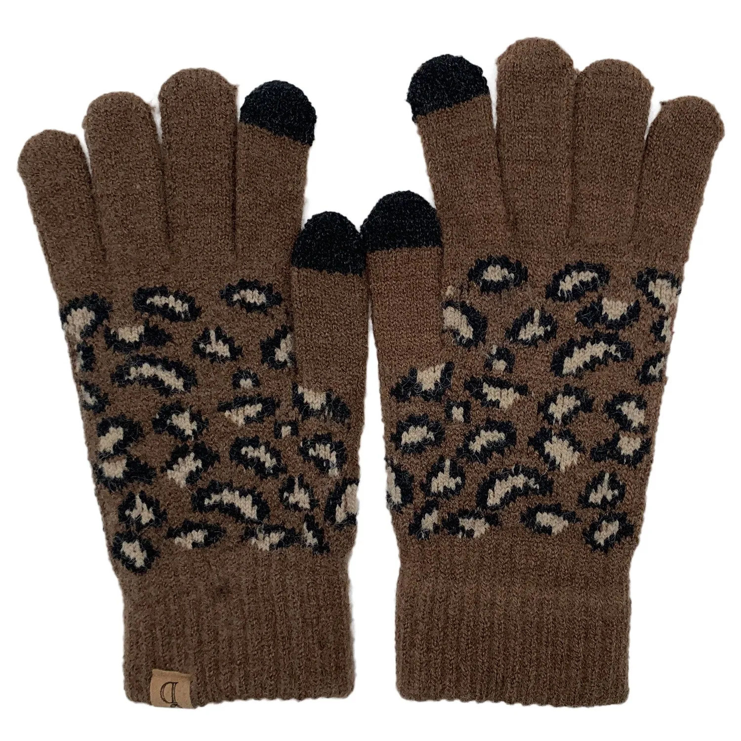 Empire Cove Winter Set Knit Ribbed Leopard Cuff Beanie and Touch Screen Gloves Gift Set